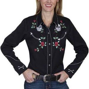 SCULLY Skulls & Roses Retro Western Shirt Large